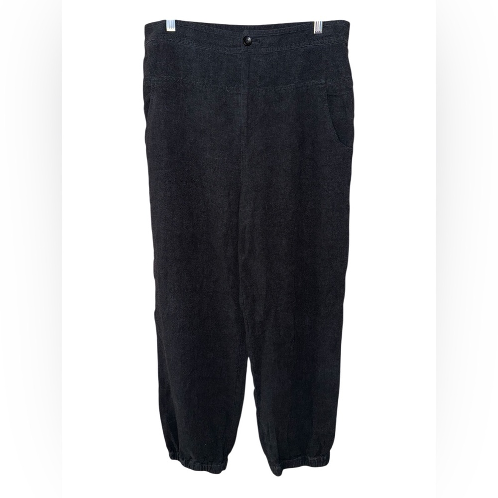 Anthropologie Black Linen Blend Relaxed Barrel Fit Cuffed Ankle Pants size 8